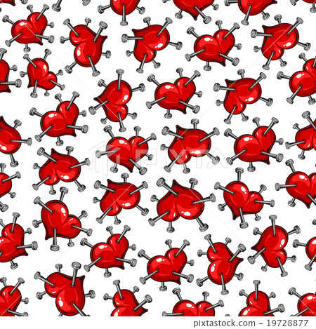 Seamless pattern of red hearts pierced with nails Seamless pattern of red hearts pierced with nails 19728877