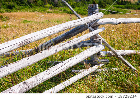 Dry wood log fence corner in long grass Dry wood log fence corner in long grass 19729234