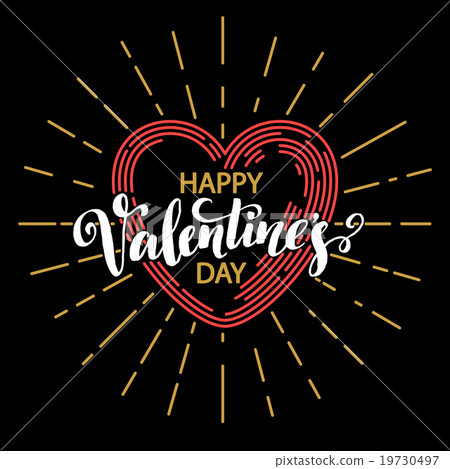 Retro Valentine day card vith line heart icon 19730497