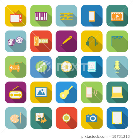 Entertainment color icons with long shadow 19731213