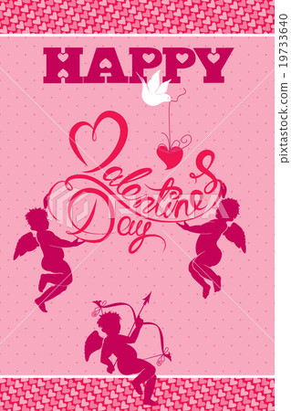 Holiday card with cute angels, dove bird, heart 19733640