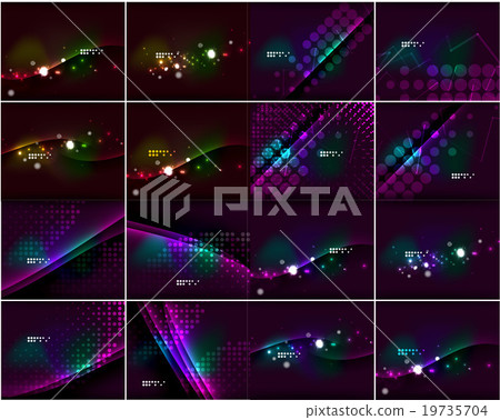 Set of glowing lines in dark space with sparkling 19735704