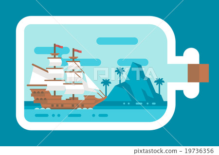 Flat design ship in a bottle 19736356