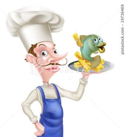 Cartoon Fish and Chips Chef Cartoon Fish and Chips Chef 19736469