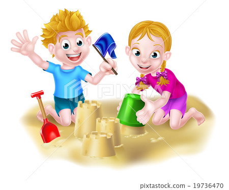 Boy and Girl Playing in the Sand Boy and Girl Playing in the Sand 19736470