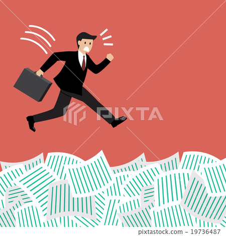 Businessman jump into a lot of documents Businessman jump into a lot of documents 19736487
