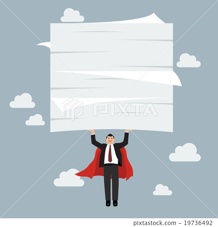 Businessman superhero lifting a lot of documents Businessman superhero lifting a lot of documents 19736492