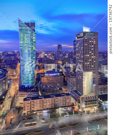 Panorama of modern Warsaw by night Panorama of modern Warsaw by night 19736742
