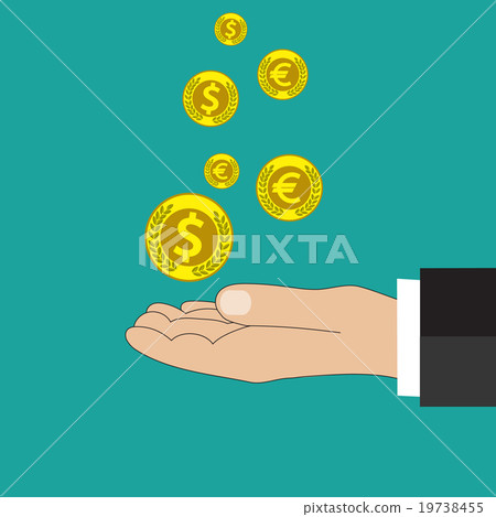 Buisness man hand hold gold coin and stacks - Stock Illustration ...