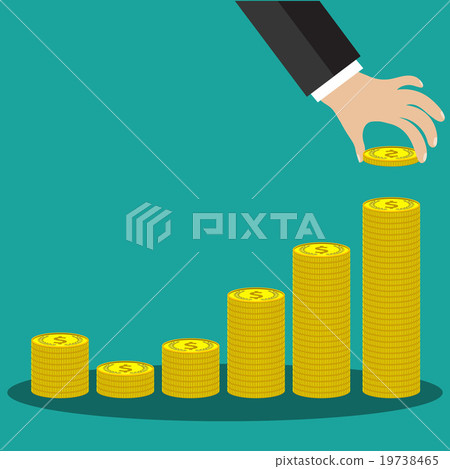 Buisness man hand hold gold coin and stacks - Stock Illustration ...