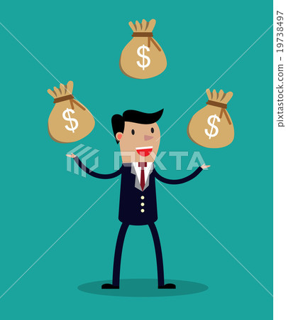 Cartoon businessman juggling three sacks Cartoon businessman juggling three sacks 19738497