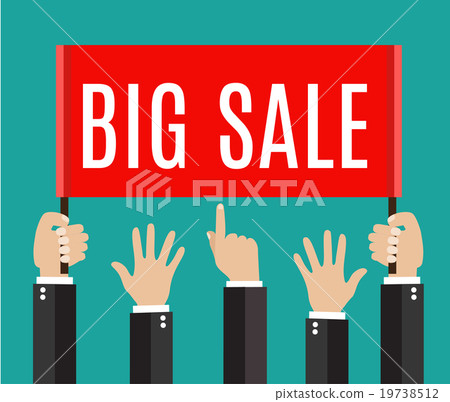 lot of hands hold a placard with Big Sale note. lot of hands hold a placard with Big Sale note. 19738512