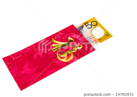 Red packet with Australian Dollar currency notes Red packet with Australian Dollar currency notes 19760933