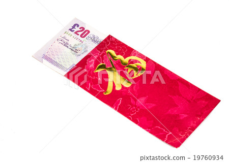 Red packet with Sterling Pound currency notes 19760934