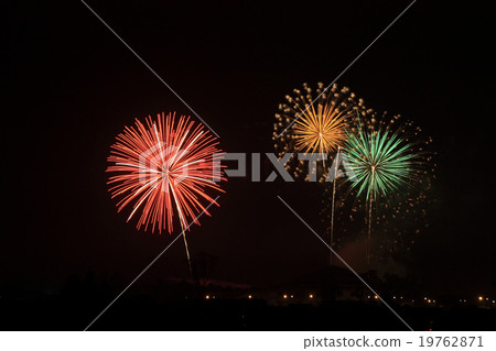 Colorful fireworks over dark sky Colorful fireworks over dark sky 19762871