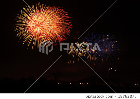 Colorful fireworks over dark sky Colorful fireworks over dark sky 19762873