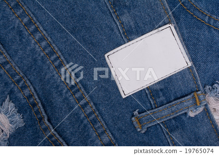 Back of blue jeans with leather label 19765074