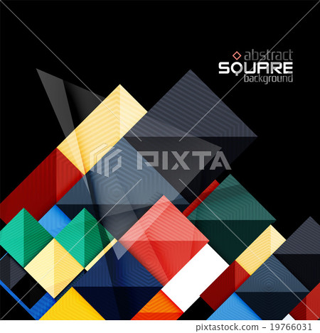 Glossy color squares on black. Geometric abstract 19766031