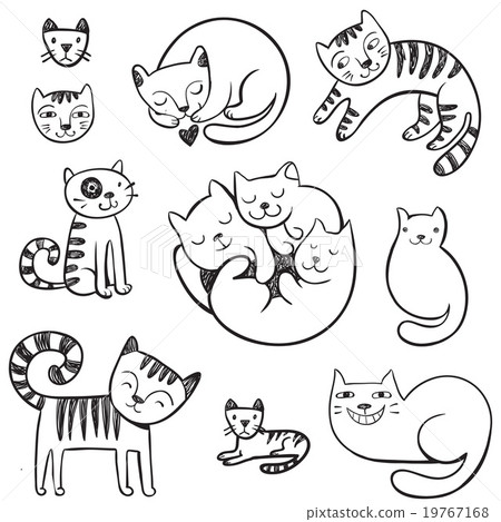 Cute doodle cats with different emotions. Cute doodle cats with different emotions. 19767168