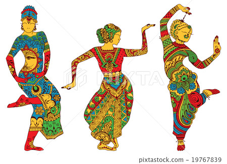 Three silhouettes of dancing women painted in the Three silhouettes of dancing women painted in the 19767839
