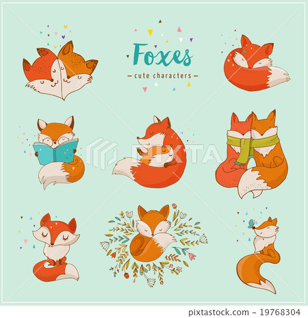 Fox characters, cute, lovely illustrations  19768304