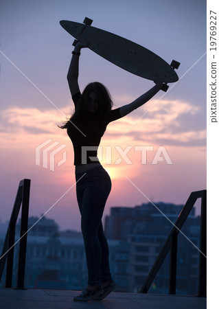 Girl with long boards Girl with long boards 19769227