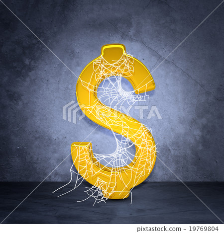 Golden dollar sign in spider web 19769804