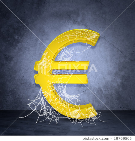 Golden euro sign in spider web 19769805