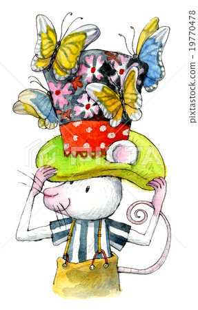 Mouse and butterfly wearing silk hat Mouse and butterfly wearing silk hat 19770478