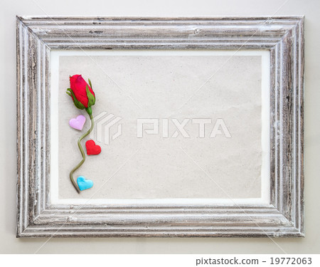 Vintage wood frame with rose and heart, Valentine. Vintage wood frame with rose and heart, Valentine. 19772063