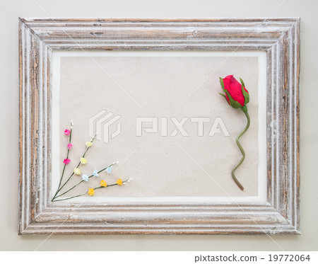 Vintage wood frame with rose and flower. 19772064