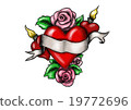 Heart with ribbon surrounded by roses 19772696