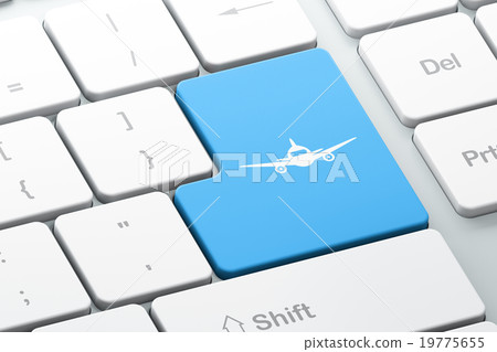 Travel concept: Aircraft on computer keyboard Travel concept: Aircraft on computer keyboard 19775655