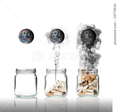 Cigarette butt in bottle with smoke Burning the world, world no Cigarette butt in bottle with smoke Burning the world, world no 19778816