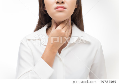 Sore throat woman on white background Sore throat woman on white background 19781365