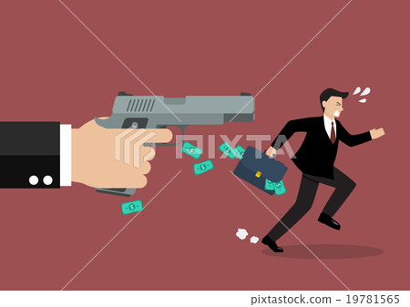 Businessman running away from a hand holding gun 19781565