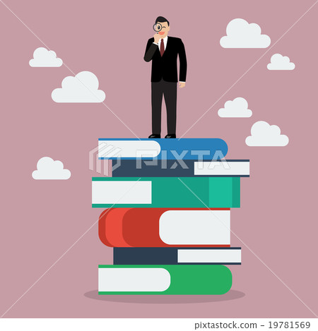 Businessman on books with a magnifying glass Businessman on books with a magnifying glass 19781569