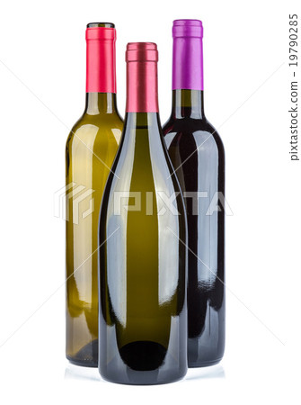 Three wine bottles Isolated on white background Three wine bottles Isolated on white background 19790285