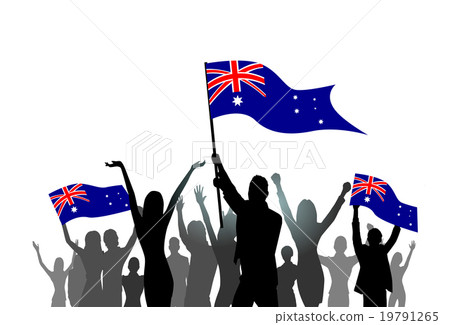 People Group Silhouette Crowd Hold Australia Flag 19791265