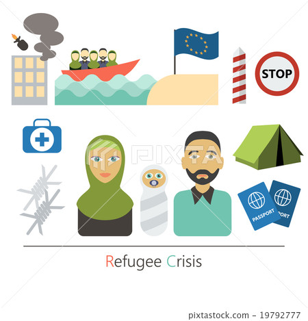 Refugee crisis flat vector concept. War victims Refugee crisis flat vector concept. War victims 19792777