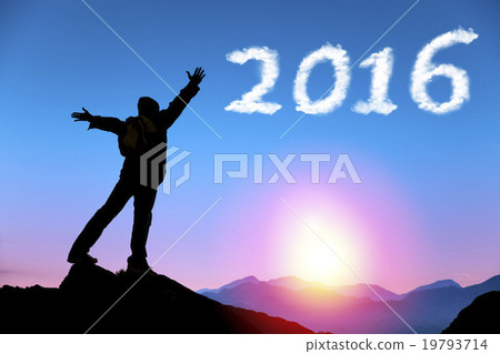 happy new year 2016.man on top of the mountain looking the cloud 19793714