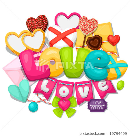 Greeting card with hearts, objects, decorations Greeting card with hearts, objects, decorations 19794499