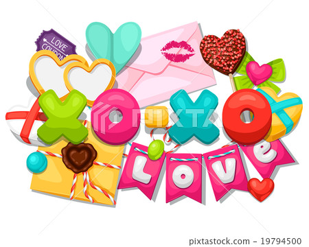 Greeting card with hearts, objects, decorations Greeting card with hearts, objects, decorations 19794500