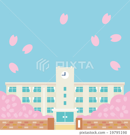 櫻花盛開的春天學校建築變異A. 19795198