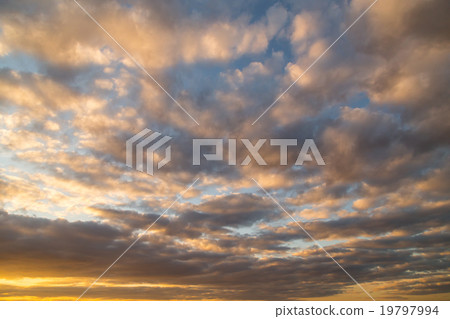 Cumulus clouds murphy clouds cloudy sky evening sunset wide sky sunny sky winter sky copy space character space 19797994