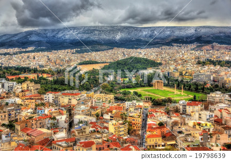 Aerial view of Athens with the Temple of Zeus Aerial view of Athens with the Temple of Zeus 19798639