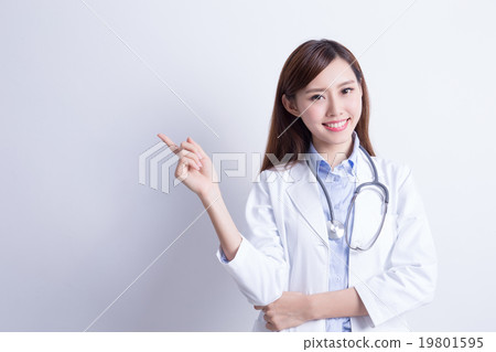 Smile woman doctor show something 19801595