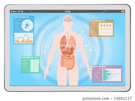 Person's silhouette and organ tablet PC screen medical interface 19802217