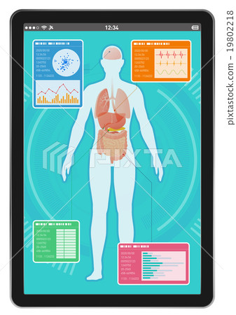 Person's silhouette and organ tablet PC screen medical interface 19802218