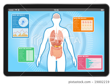 Person's silhouette and organ tablet PC screen medical interface 19802219